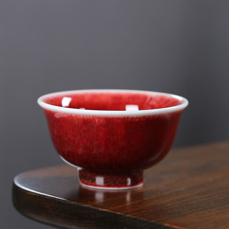 万园琦柴烧郎红釉功夫杯用红色陶瓷杯主人杯窑变斗笠 01款反口