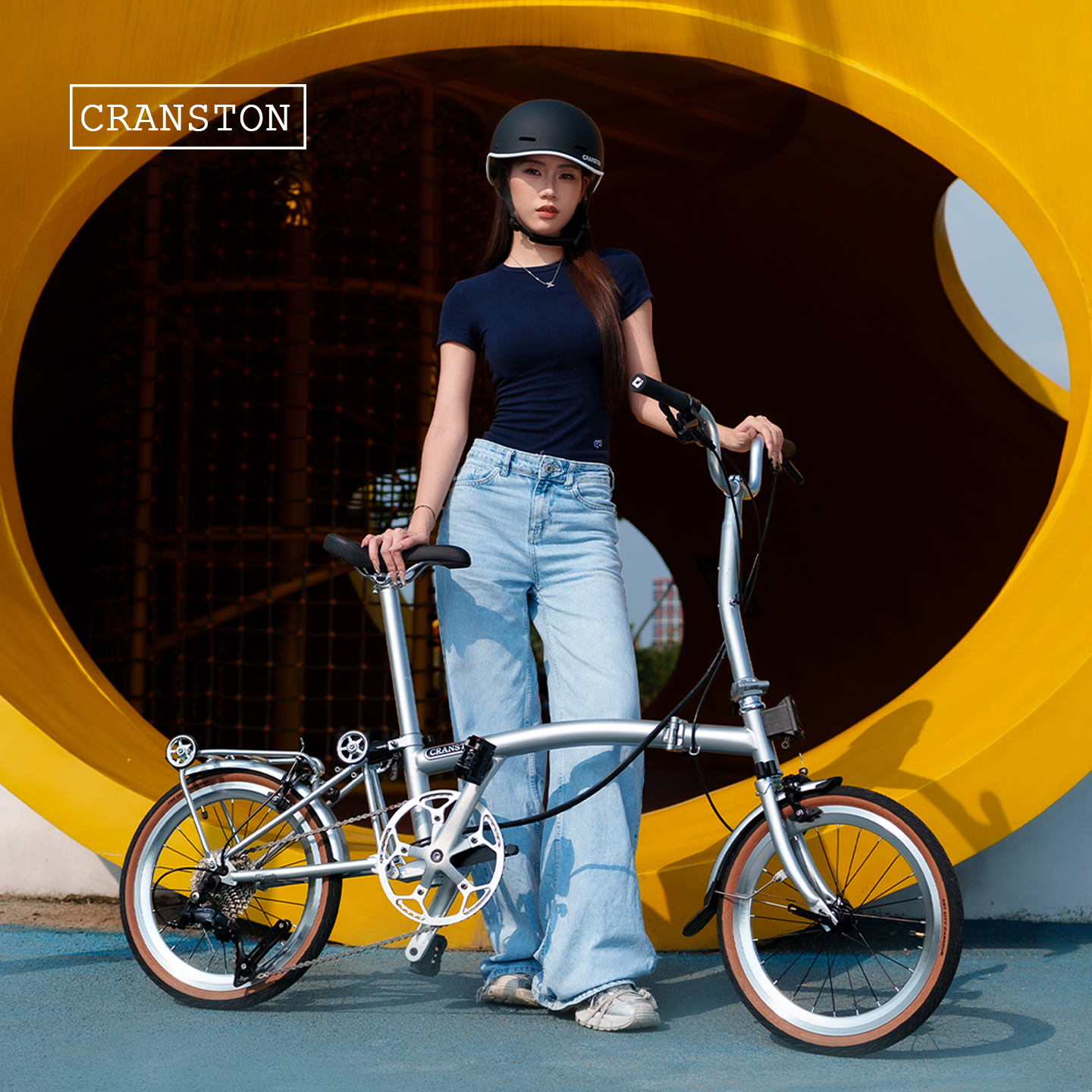 CRANSTONR9 16寸9速三折叠成人超轻便携城市复古小布折叠自行车