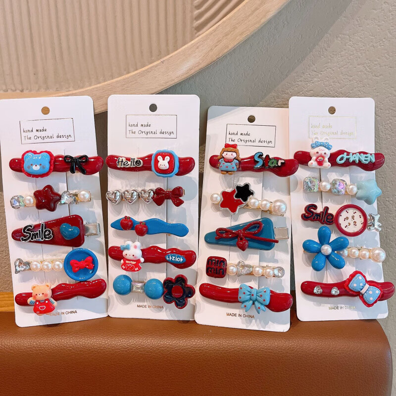 清洁JTT 蓝色花朵套装蝴蝶结发夹 韩版甜美头饰