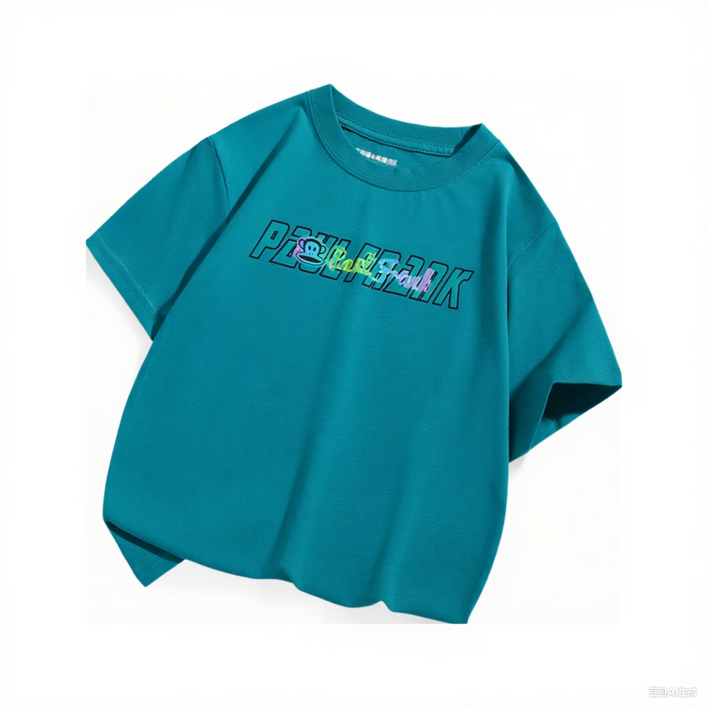 大嘴猴（paul frank）童装儿童短袖T恤2025款男女童宽松舒适休闲纯棉中大童上衣 8AF孔雀蓝 160