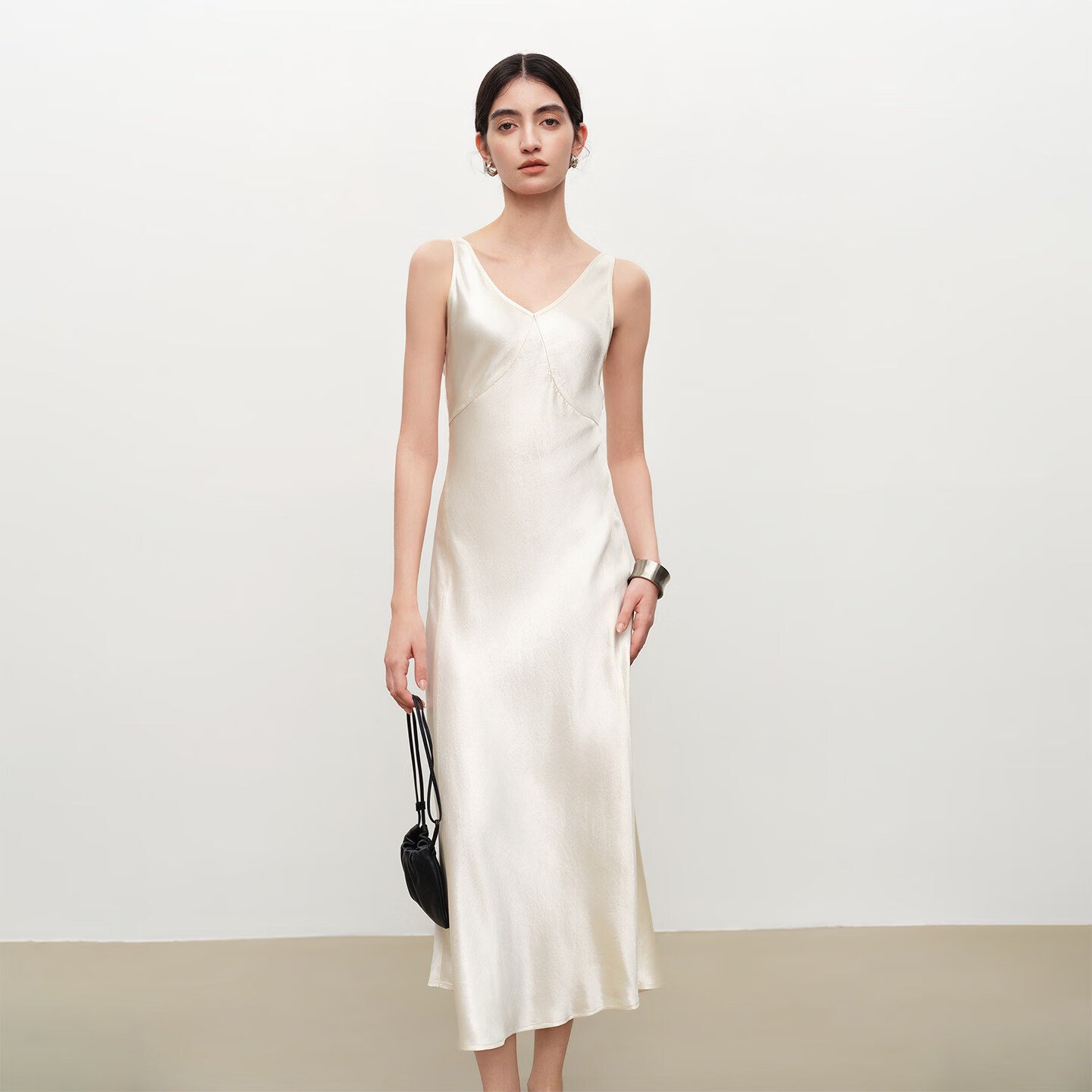 自巧【流动雕塑】小个子破缝无袖100%醋酸连衣裙女2026年夏季新款 雅白色 XXS （尺码：1）