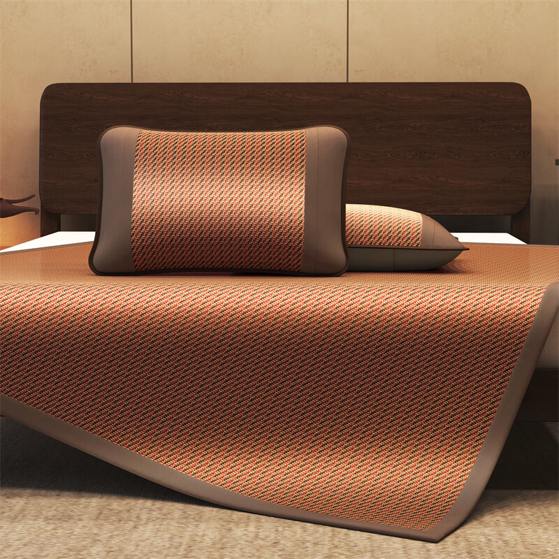 雅鹿藤席夏季冰丝席套件夏天家用双人床软席宿舍凉席双面凉席c 古风-黑咖 180*200cm（三件套）