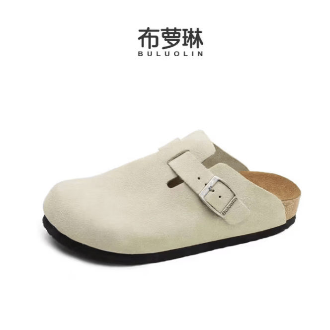布萝琳勃肯鞋休闲软木拖鞋情侣同款外穿包头鞋春秋季半拖鞋博肯鞋 浅黄色 37