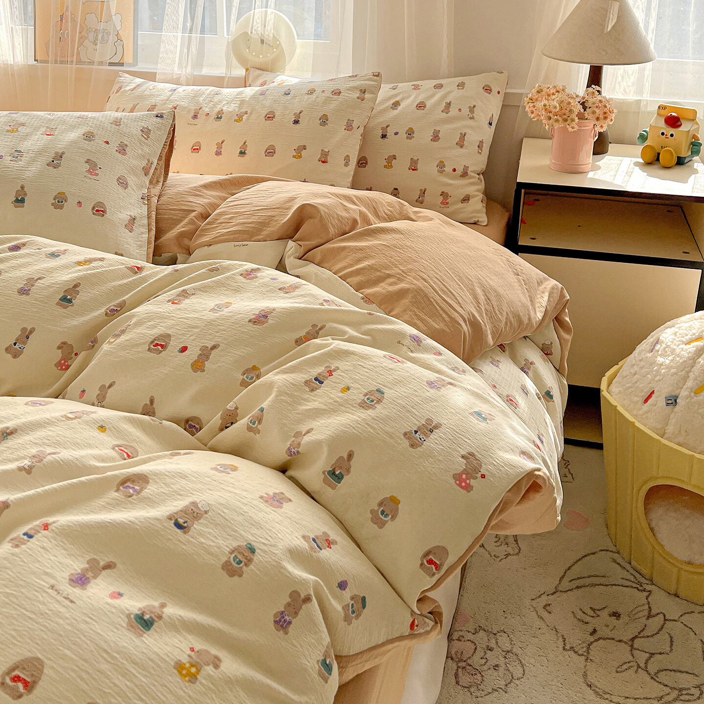 雅鹿床上双层纱四件套2026新款床单被套学生宿舍单人三件套3 M系-兔子和狗【母婴级面料/亲肤舒适】 2.0四件套- 床单款 (被套200*230cm)