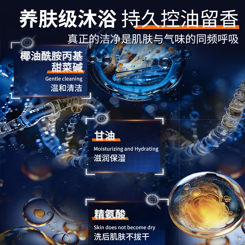 LEASCAN魅力男士蓝色沐浴露持久留香72小时香体专用蔚蓝清爽控油沐浴液