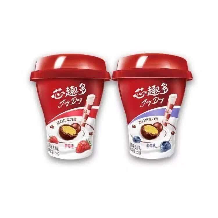 伊利[伊利]巧克力豆酸奶 220g 草莓蓝莓 风味发酵乳 营养早餐奶 草莓220g+蓝莓220g(6杯)