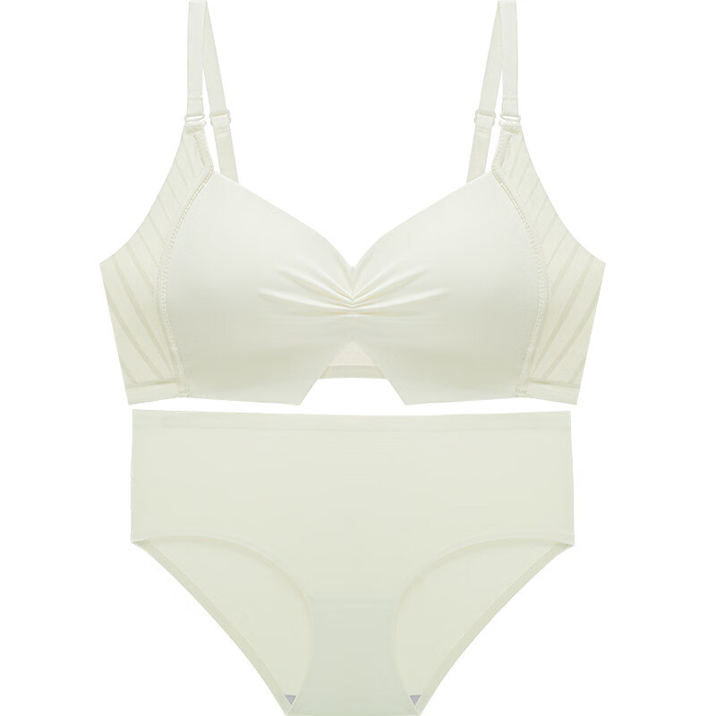 内衣女品牌专柜小胸性感大胸显小收副乳文胸罩 奶白色+黑色两套装 80A 36_BC_适合110-125斤