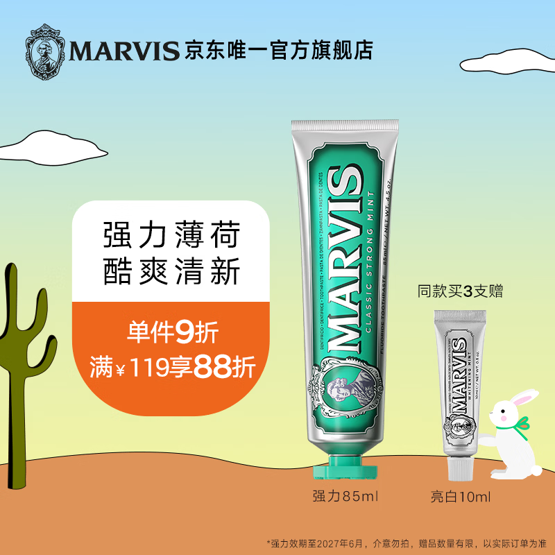 MARVIS玛尔仕 强力薄荷味牙膏85ml（绿色）防龋护齿清洁