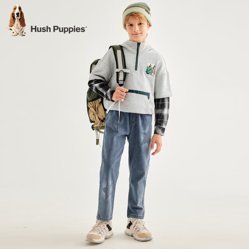 暇步士(Hush Puppies)【经典款】童装儿童男大童秋季时尚潮流男童休闲牛仔裤 蓝牛仔 130 cm