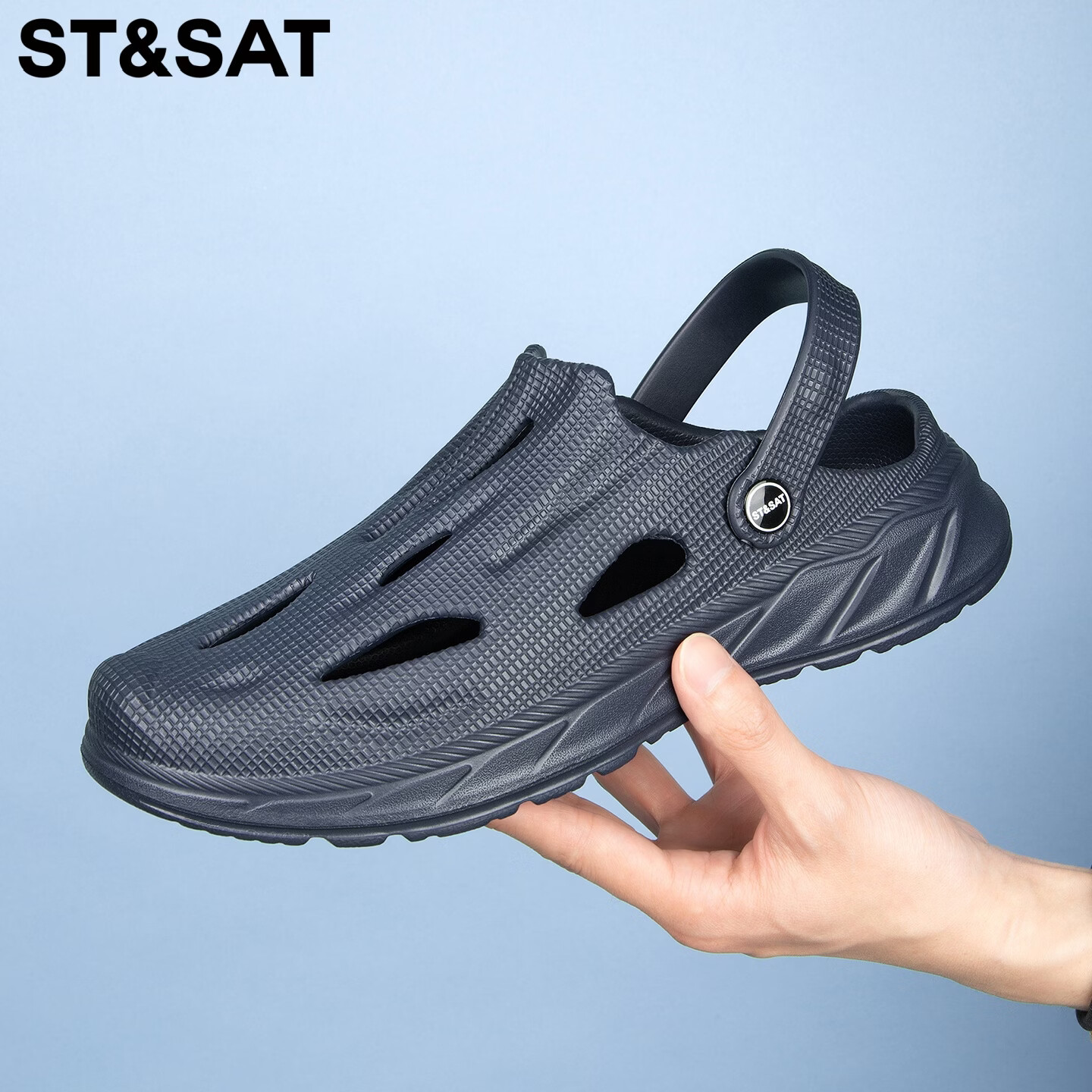 星期六（St&Sat）洞洞鞋男士夏季新款户外两穿凉鞋男休闲涉水凉拖鞋男防滑沙滩鞋男 深蓝色 44-45 标准运动鞋尺码