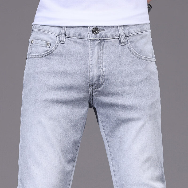 阿玛尼（ARMANI）2026春夏浅色磨白弹力修身小脚牛仔裤男潮牌高端休闲百搭长裤子薄 蓝灰色 HSS9616-2 38