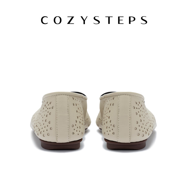 COZY STEPS可至女士26春季新款浅口复古牛皮芭蕾玛丽珍镭射冲孔单鞋女 乳酪白 35