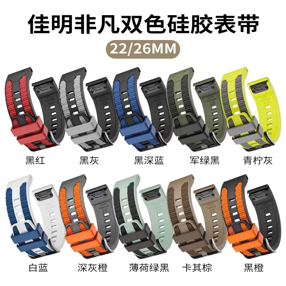 ENDUROBAND适用佳明Garmin飞耐时Fenix8/Fenix7X/Fenix6X/Fenix5X/955/965/Epix Pro/Tactix8硅胶快拆表带 太空灰/橙拼色表带 26mm宽接口