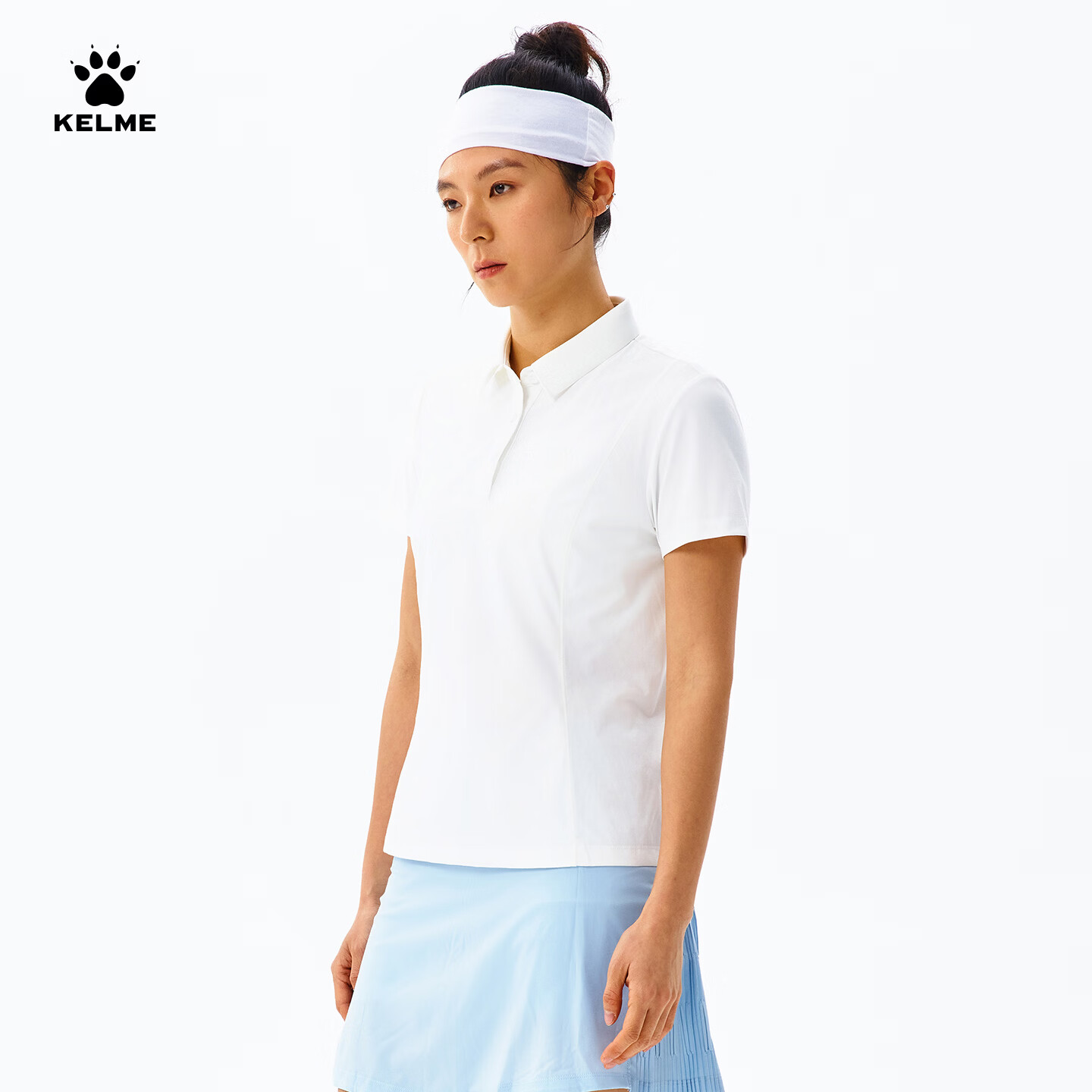 卡尔美（KELME）短袖POLO衫女夏季新款速干运动休闲通勤棉感翻领上衣 光亮白 S