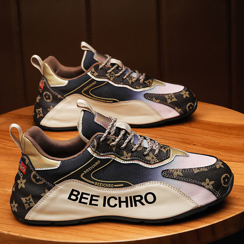 COSTENINS . COM包底男鞋春秋新款百搭厚底休闲运动鞋男士内增高网布老爹鞋男 经典米色 44