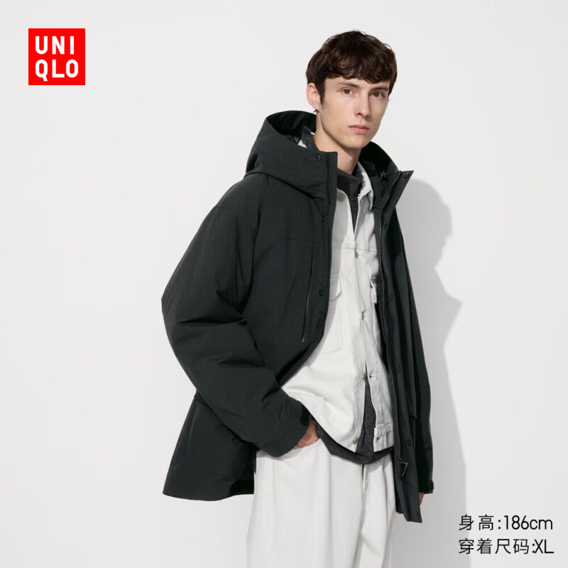 优衣库男装女装高性能复合连帽外套/保暖夹克含羽绒470073 09 黑色 S /165/84A
