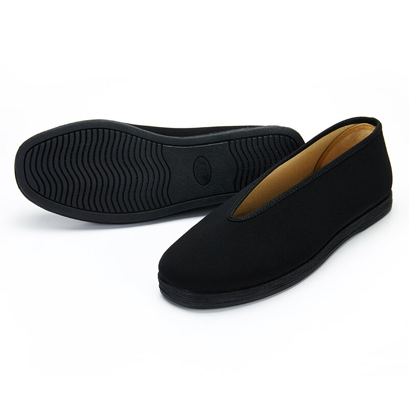 同升和老北京布鞋男官方舒適透氣休閑橡膠底防滑爸爸爺爺老人鞋子 黑色 38