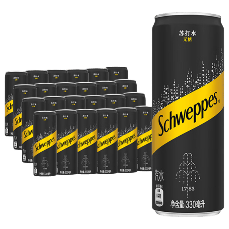 可口可乐（Coca-Cola）怡泉Schweppes 无糖零卡 苏打水汽水饮料 330ml*24罐 整箱装