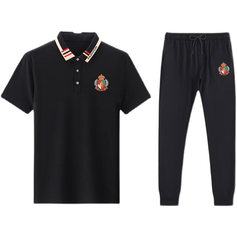 阿玛尼（ARMANI）意大利正品高端名牌运动服套装男士夏季冰 丝短袖休闲时尚男装潮 一线品牌8728白色短袖+长裤 M 165_【建议90-120斤】