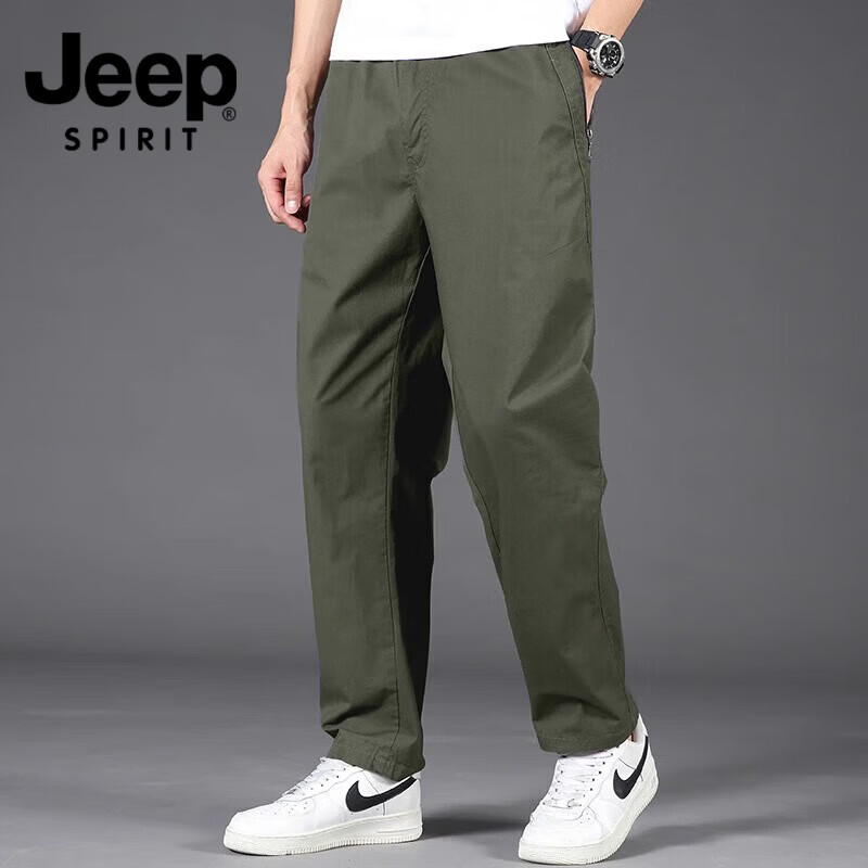 JEEP SPIRIT吉普工装裤男2026宽松直筒透气夏季纯棉男士休闲裤商务春秋季长裤 土黄色 XL 【150-165斤】