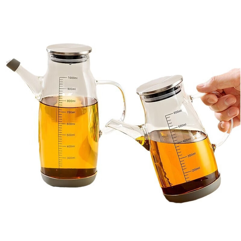 溥畔玻璃油壶厨房家用不挂油酱油醋调味瓶大容量油防漏油壼装油容器 [透明色]600ml