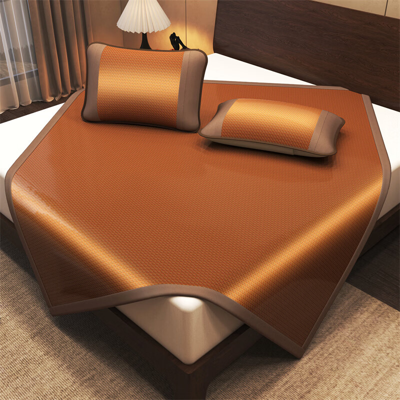 雅鹿藤席夏季冰丝席套件夏天家用双人床软席宿舍凉席双面凉席c 古风-姜黄 90*190cm（单席）