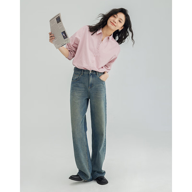 德玛纳【清冷感灰粉衬衫】女高宽松显瘦叠穿百搭衬衫女 灰粉 M 