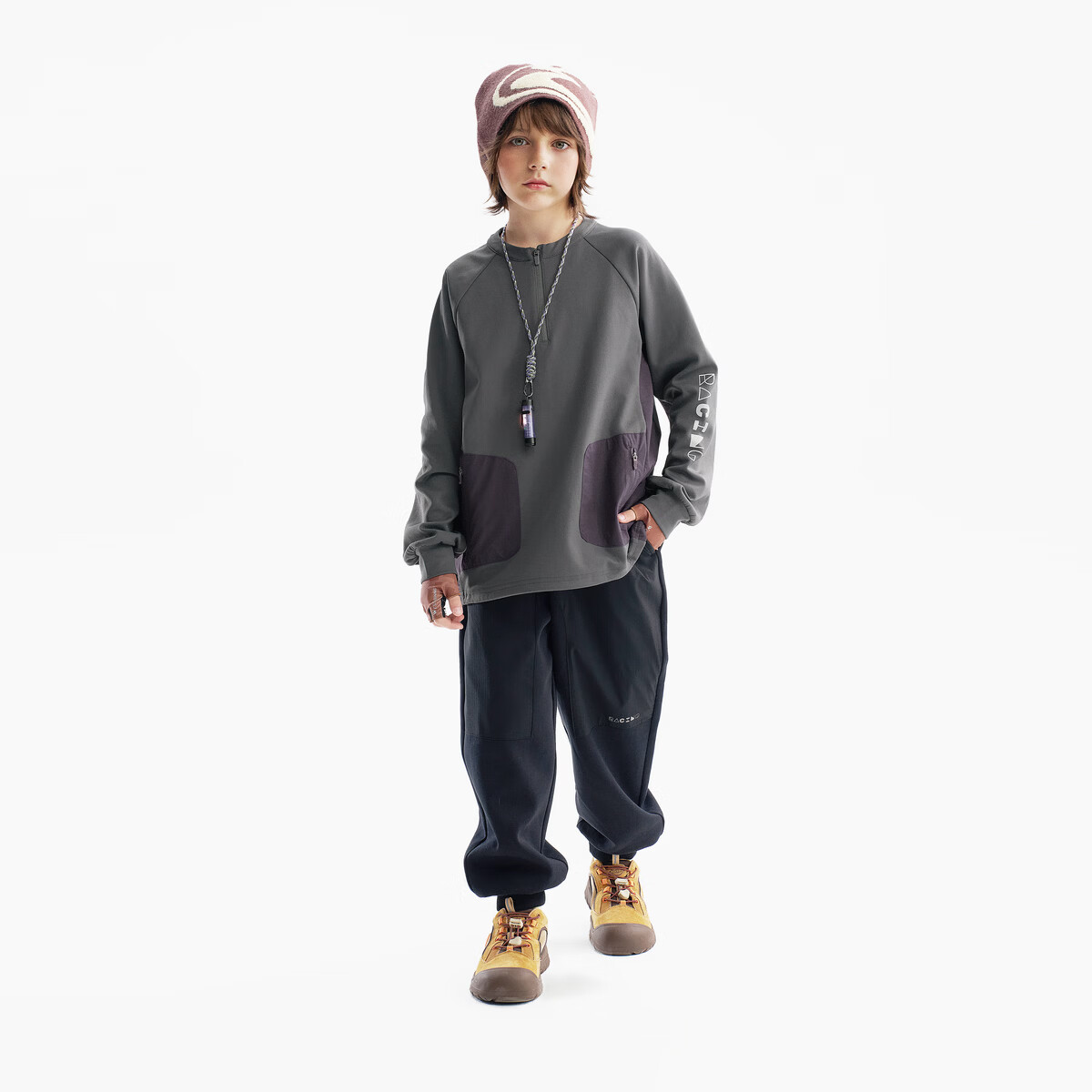 马骑顿MQD童装男童圆领卫衣秋季新款儿童户外骑行反光撞色宽松上衣 碳黑 130