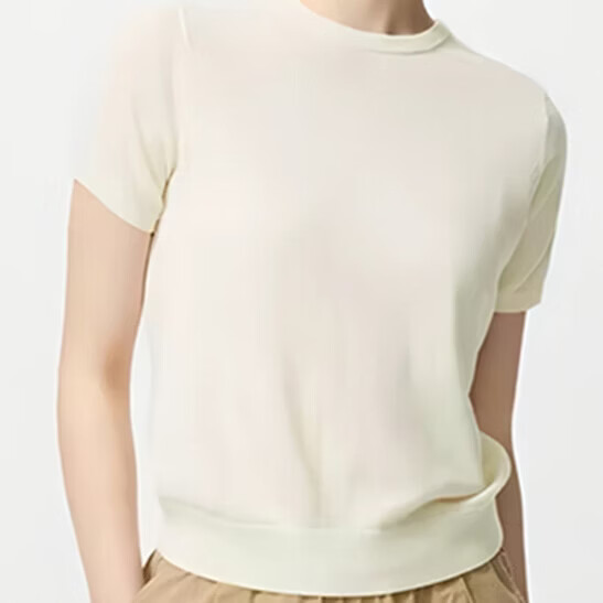 【京东直采】羊毛圆领针织短袖T针织衫内搭女26夏新款柔软舒适女 本白 L 170/88A