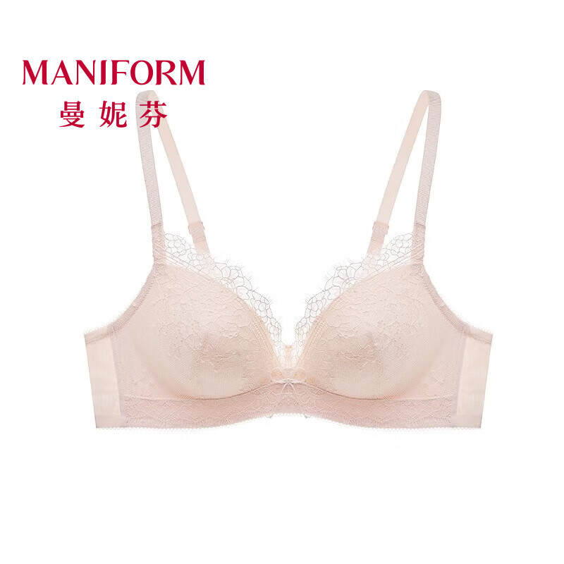 曼妮芬性感蕾丝内衣舒适小胸聚拢显大魔力掌杯无钢圈文胸女支撑提托胸罩 粉色 75B （70C/80A也可以拍）