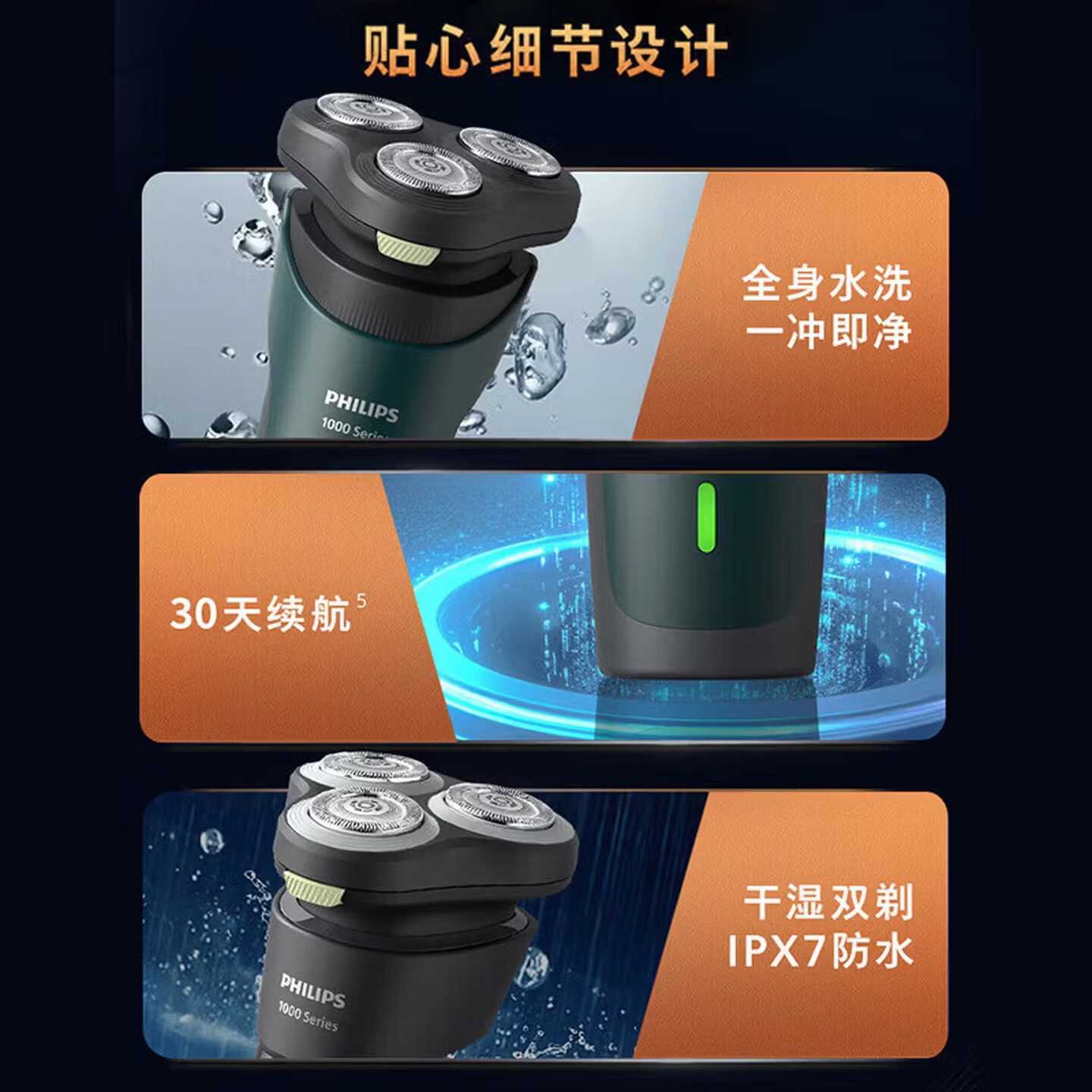 飞利浦（PHILIPS）剃须刀电动刮胡刀全新小旋风1系便携式胡须刀3D浮动进口刀头送男友老公父亲生日礼物S1771 【热销TOP1】旋风1系S1771