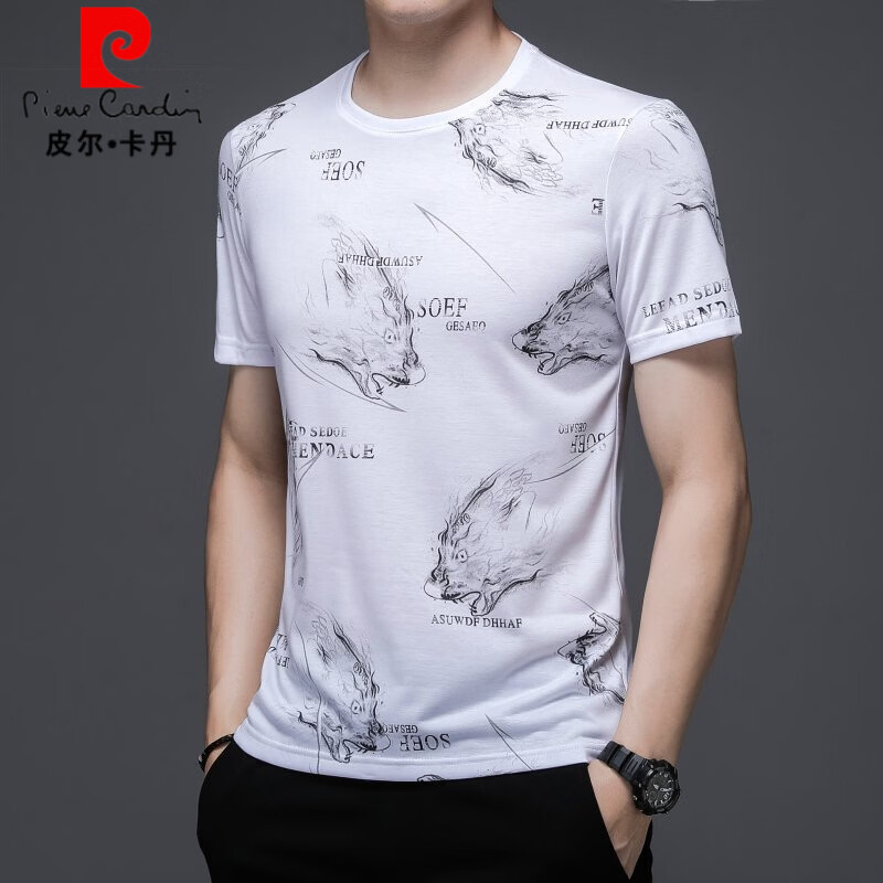 皮尔卡丹(pierre cardin)短袖T恤男士夏季桑蚕丝半袖体恤衫丝光棉圆领上衣服T针织 6602白色 3XL 190(建议185-200斤)