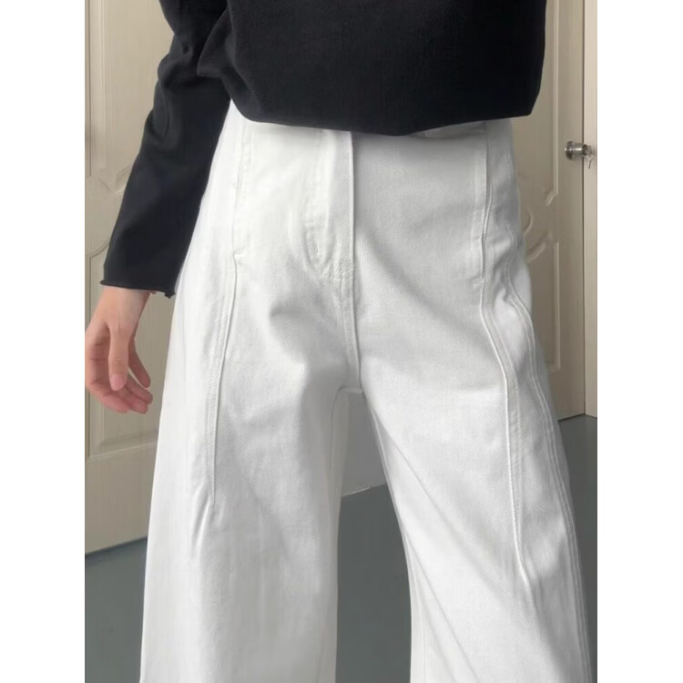 MODX白色弯刀牛仔裤女春季2025新款窄版百搭梧桐裤高腰显瘦宽松阔腿裤 白色 【纯棉，显瘦百搭】 S 【80-95斤】