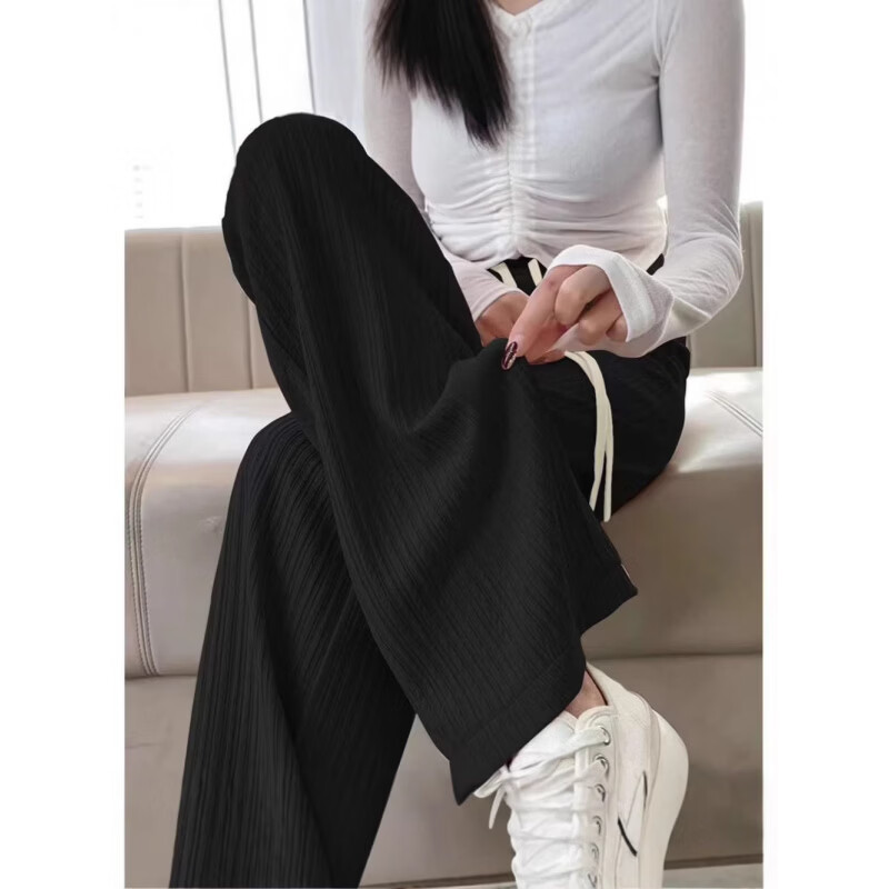 有只绵阔腿裤云朵轻盈窄版裤子女裤阔腿裤运动春夏休闲直筒裤夏打底裤 深灰色 均码 (80-140斤)裤长100CM 裤腰带统一米白