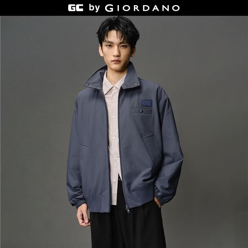 GIORDANO CONCEPTS 新款棉衣外套男女同款绣章多口袋宽松翻领立领棉服夹克12075007