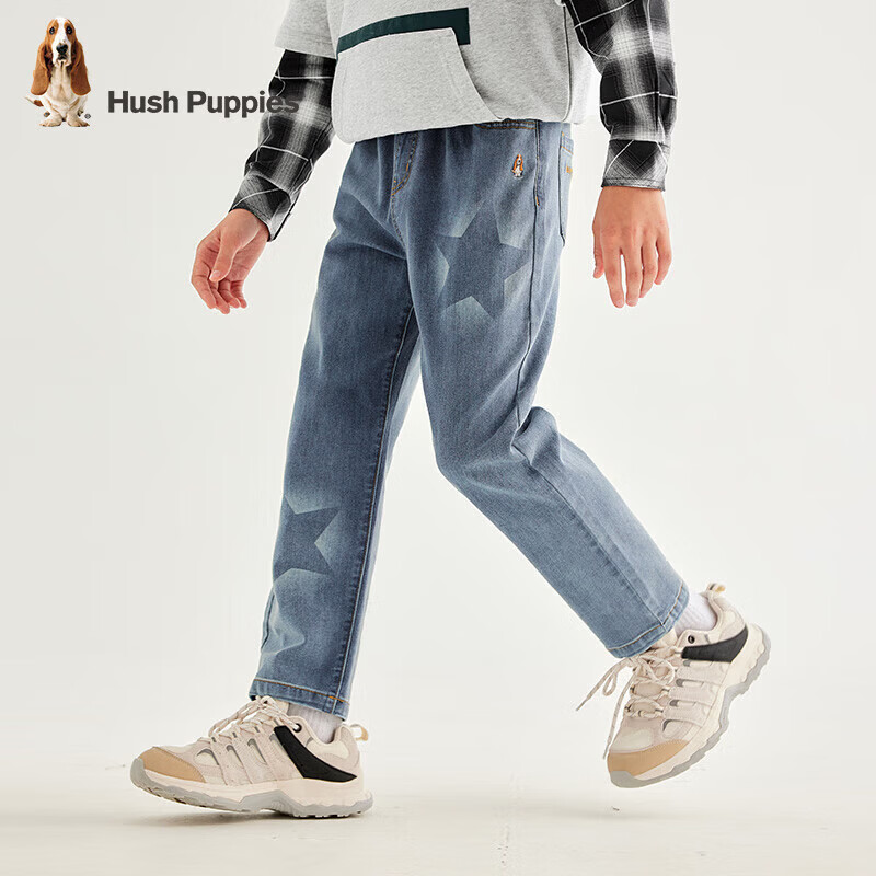 暇步士(Hush Puppies)【经典款】童装儿童男大童秋季时尚潮流男童休闲牛仔裤 蓝牛仔 130 cm