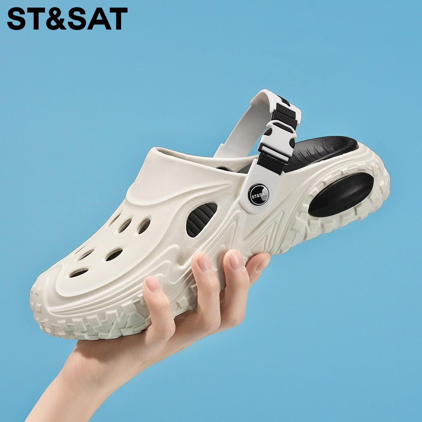 星期六（St&Sat）包头拖鞋男夏季外穿两穿洞洞鞋男士百搭踩屎感沙滩厚底休闲凉鞋男 白色 42-43 标准运动尺码