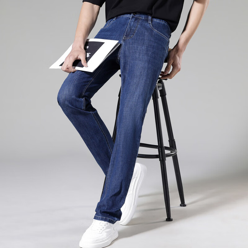 杉杉（FIRS）【弹力顺滑】牛仔裤男夏季薄款休闲商务透气舒适直筒高端长裤子男 牛仔蓝 30 165/74A(30)