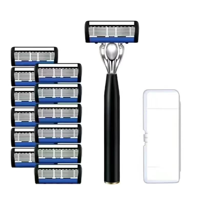 新款国风升级六层刀片手动通用七层剃须刀男士刮胡刀刀头刮脸高档 【12刀头+1刀柄+收纳盒+剃须膏】