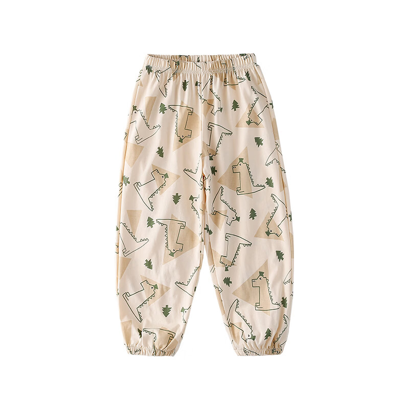 棉花堂【100%棉+抗菌】儿童裤子夏装男童长裤女童童装宝宝防蚊裤yb 米底恐龙 120