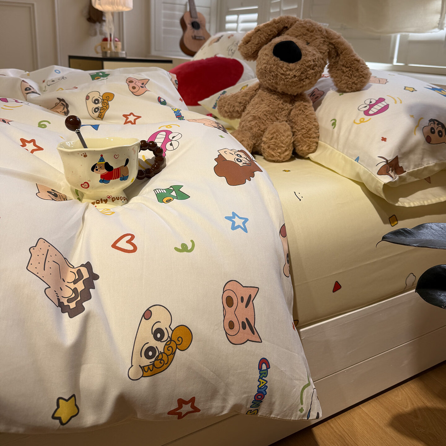 苏萱卡通蜡笔小新纯棉床上四件套全棉床单1.5m被套学生宿舍儿童三件套 幸运小新 1.8m 床单款 四件套-被套200x230cm