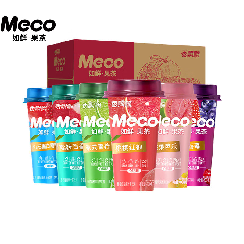 香飘飘Meco果茶饮料即饮无需冲泡0脂减负现萃原叶茶箱装囤货 泰式青柠 400mL*8杯