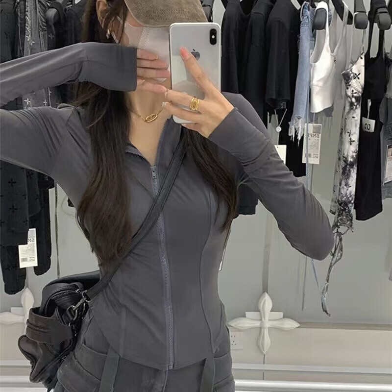 优U试衣间2026蕉木下夏季防晒衣衣服新款瑜伽冰丝防晒衣女夏修身 浅灰色(修身款) L (110-130斤)