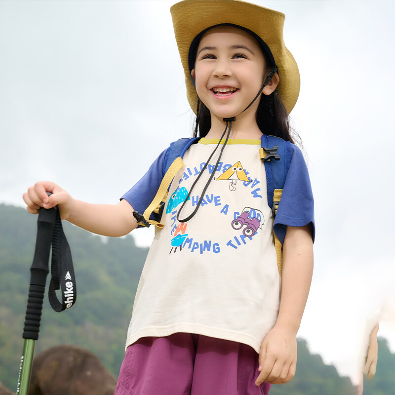 棉花堂【100%棉+抗菌】童装夏装男童T恤女童美式卡通宝宝短袖纯棉he 深蓝 130
