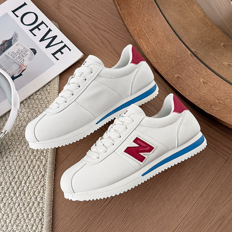 纽巴仑女鞋秋冬新款运动鞋男女同款ins小白鞋皮面防滑跑步复古阿甘鞋 黑色 45