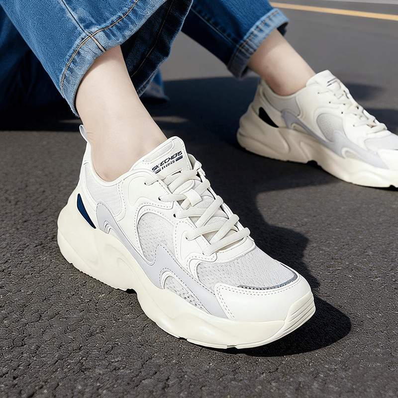 斯凯奇（Skechers）女鞋夏季新款网面透气运动鞋轻便软底休闲鞋厚底增高老爹鞋 117364-NTMT/自然色 38 /参考常规尺码38.5-39码左右