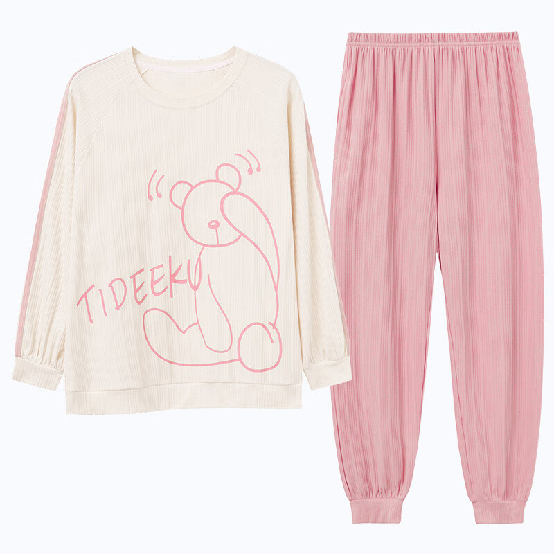 DAPHNE达芙妮【A】睡衣女秋冬季纯棉长袖带胸垫秋天孕妇可爱大码家居服套装 HC7721【带胸垫】 女XXL【棉含量有30】