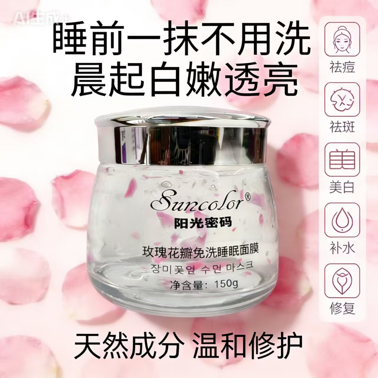 【热销7万+】玫瑰花瓣免洗睡眠面膜淡化细纹抗皱保湿改善暗沉 【美白补水】美白修护免洗睡眠面膜*一盒