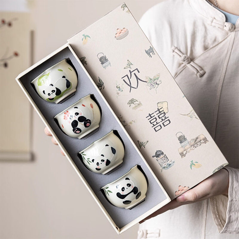 中国特色礼品送老外随手礼出国中国风特色文创伴手礼送老外客户礼物出国展会生日传统熊猫元素 【国风熊猫花口杯套装】