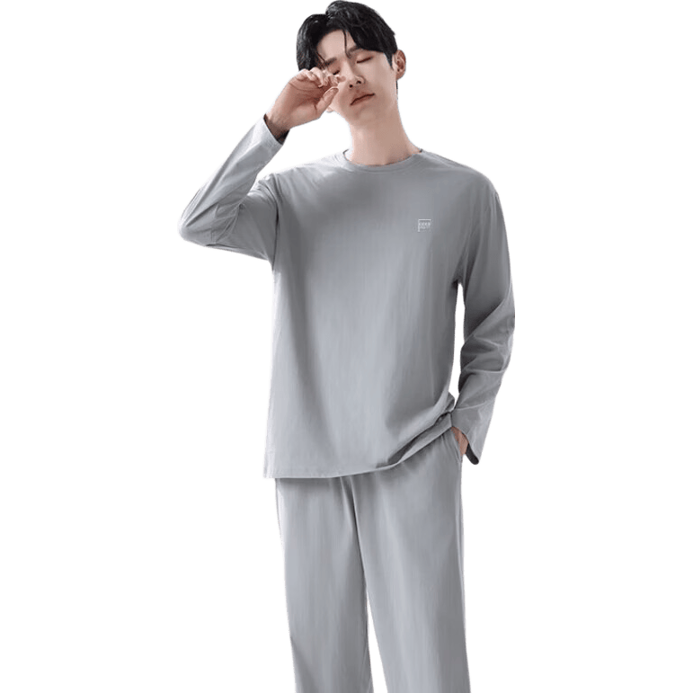 雪中飞睡衣男士春秋季纯棉长袖2026新款基础简约纯色男款家居服套装 NSWJH-浅灰 【100%新疆棉】 XL 【建议120-140斤】